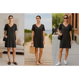 Nicole Miller Wn Linen Mini Dress Charcoal L Quiet Luxury Minimalist Street Chic